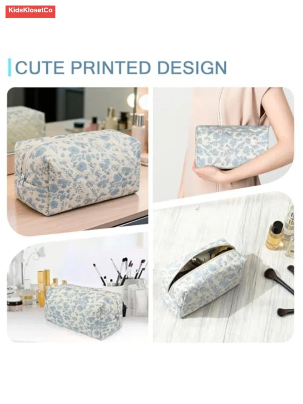 Quilted Cotton Makeup Bag Floral Cosmetic Pouch Travel Toiletry Organizer